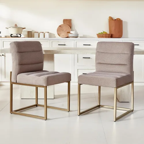 Miniatura 15 de GrandNoor Brown Faux Leather Dining Chairs Set of 2, Mid-Century Modern Dining Room Chairs with Armless, Checkered Kitchen Chair with Metal Legs