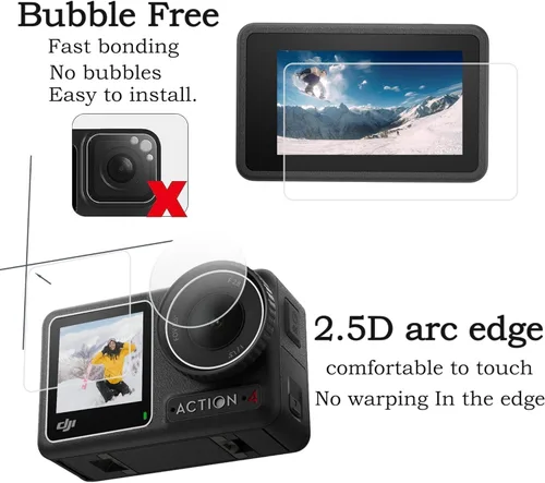 Miniatura 4 de PCTC Protector de pantalla para cámara DJI OSMO Action 4, protector de lente Osmo Action 4 + película de pantalla LCD de vidrio templado + cubierta