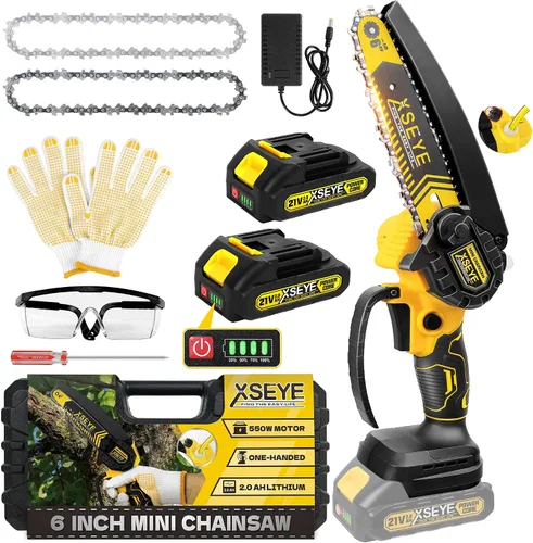Miniatura 4 de XSEYE Mini motosierra inalámbrica de 6 pulgadas, sierra de cadena de batería pequeña de mano con lubricación automática, sierras eléctricas