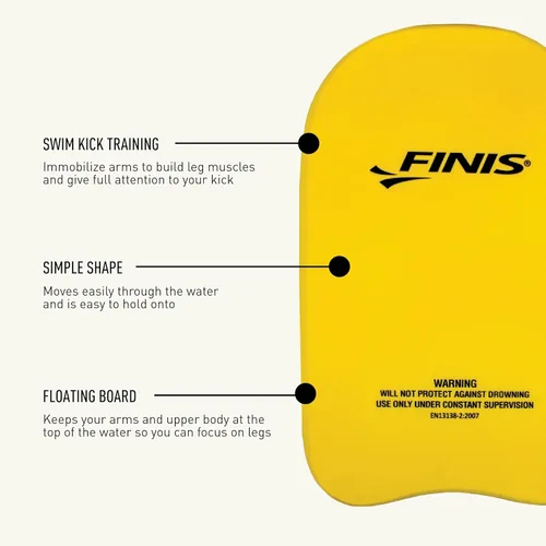 Miniatura 4 de FINIS Tabla de espuma para entrenamiento de natación, fortalece las piernas, espuma EVA suave, agarre cómodo, color amarillo