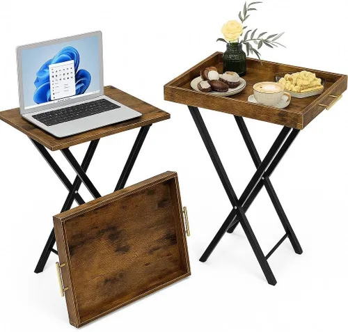 Mesas de bandeja para TV plegables, juego de 2 mesas laterales para espacios pequeños, mesas para bocadillos al lado del sofá, mesas plegables con