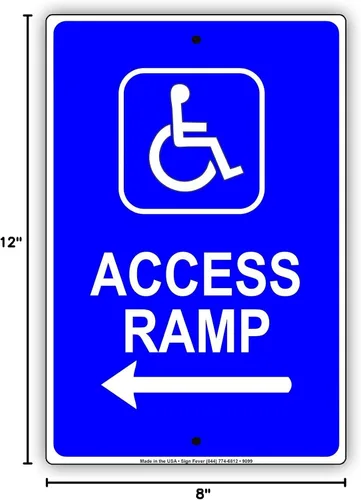 Miniatura 2 de Entrada de rampa accesible para discapacitados con flecha Aviso de dirección para silla de ruedas Letrero de aluminio 8"x12