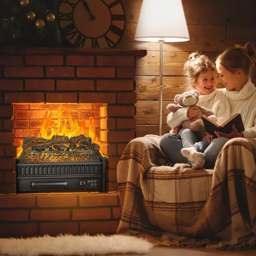 Miniatura 8 de VEVOR Calentador de Chimenea Eléctrico de 20 Pulgadas con Troncos, Inserto de Chimenea con Control Remoto, 5 Niveles de Brillo de Llama, Termostato