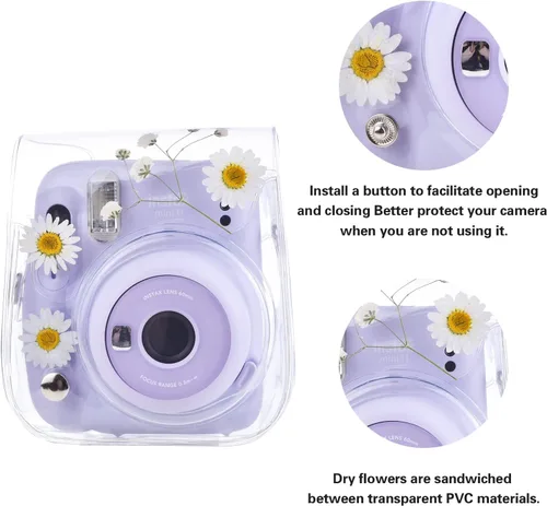 Miniatura 2 de Mini11 - Funda transparente para Instax Mini 11/9/8/8+/40 Cámara instantánea con flores secas de PVC con correa ajustable