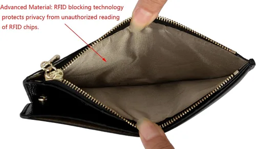Miniatura 5 de Yaluxe- Cartera para mujer con bloqueo RFID, de cuero genuino, multiorganizador de tarjetas con bolsillo con zíper