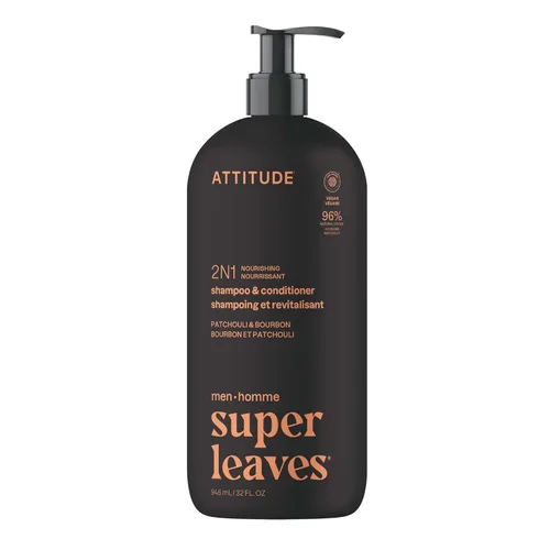 ATTITUDE Champú y acondicionador 2 en 1 para hombre, nutritivo para cabello seco y cuero cabelludo, con pantenol y ginseng, 97% ingredientes de
