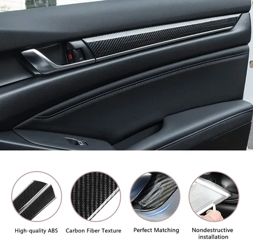 Miniatura 2 de x xotic tech Tira de cubierta de moldura de panel de puerta lateral interior, patrón de fibra de carbono, compatible con Honda Accord Sedan 10ª