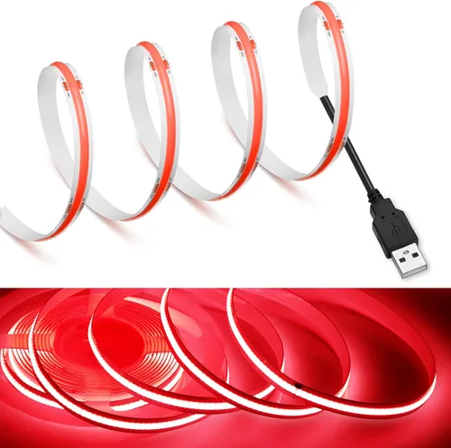 Miniatura 18 de MDee】Tira de luces LED COB de 3000K blanco cálido 1.64 pies/0.5m 5V cinta de luces LED flexibles CRI 90+ 800LM/m 320LEDs/m para decoración
