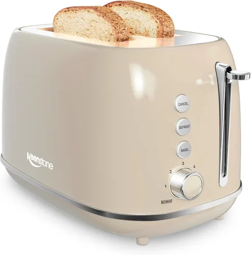 Miniatura 12 de Tostadoras de 2 rebanadas de acero inoxidable retro con bagel, función de cancelar, descongelar y 6 ajustes de tostado de pan, tostadora de bagel