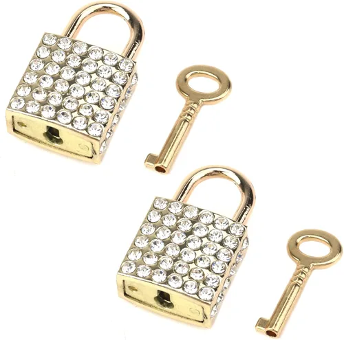 Candado decorativo cuadrado pequeño de aleación de zinc, 2 piezas, cerradura decorativa brillante con llave para gabinete de equipaje, bolso, joyero