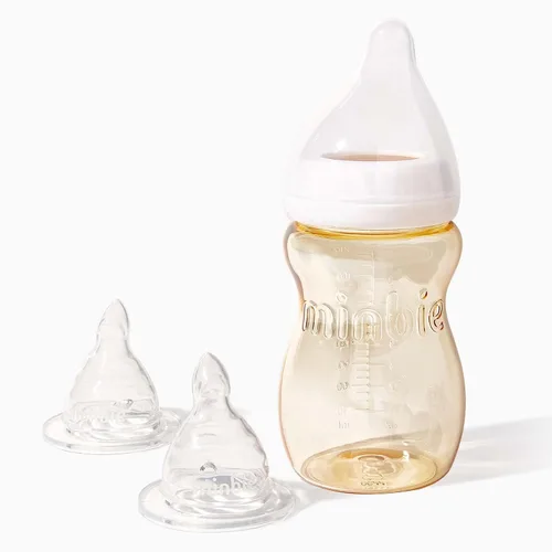 Minbie Biberón para lactancia materna de 3 meses, kit sin BPA