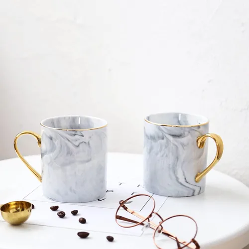 Miniatura 6 de Taza de café de mármol de 14 onzas, taza para los amantes, tazas de té de cerámica con mango dorado, taza de cerámica novedosa para el hogar