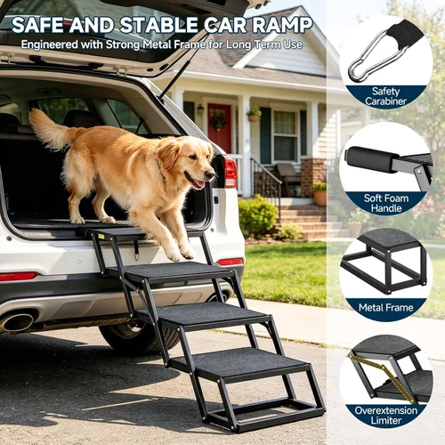 Miniatura 3 de DoCred Rampa para perros para automóvil, escalones plegables para perros con superficie antideslizante, escaleras para perros para automóviles