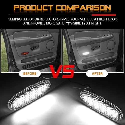 Miniatura 6 de Gempro Reflectores de panel de puerta LED para Dodge Ram 1500 2500 3500 Durango 2003-2009, Chrysler Aspen 2007-2009 Lámparas de puerta de cortesía