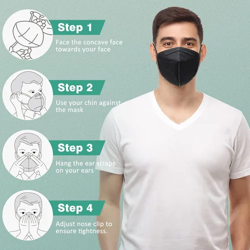 Miniatura 7 de Pruk Paquete de 50 mascarillas, 5 capas, máscara protectora contra el polvo, máscara desechable con clip para la nariz y cinta elástica