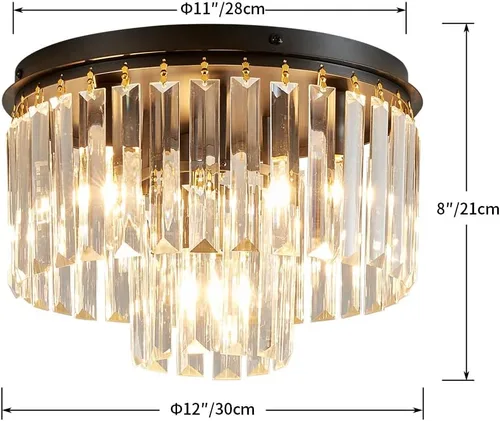 Miniatura 2 de AGV LIGHTING Lámpara de Techo de Cristal, Luminaria de Techo Semi Empotrada Moderna, D12 x H8, Base E12 3-Luces, Acabado Negro