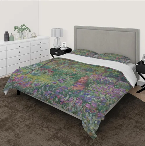 Miniatura 3 de Juego de funda de edredón de colores brillantes, juego de ropa de cama estética Claude Monet, 1 funda de edredón y 2 fundas de almohada, cómodo