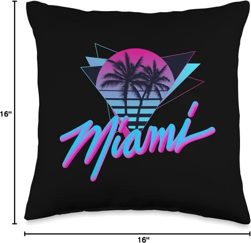 Miniatura 4 de Miami - Palm Trees - Vaperwave Synthwave 80s Style Almohada retro, 16 x 16 pulgadas, multicolor
