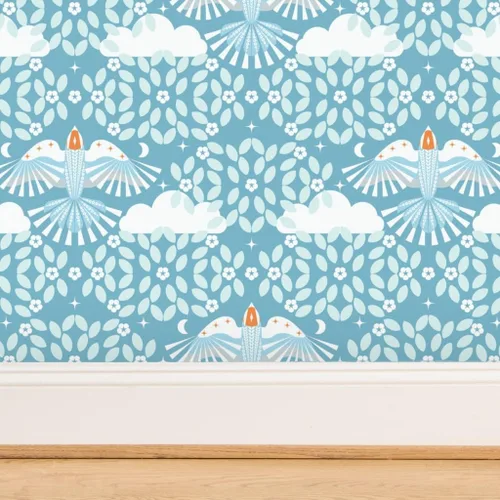 Miniatura 4 de Spoonflower Papel pintado de grado comercial Swatch - Cielo Azul Arte Popular Naranja Aqua Maximalista Magia Lucid Soñar Escandi Escandinavo Místico