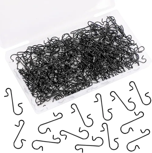 240 piezas de ganchos de adorno de Navidad, ganchos de alambre de metal negro en forma de S con caja de almacenamiento para colgar decoración de