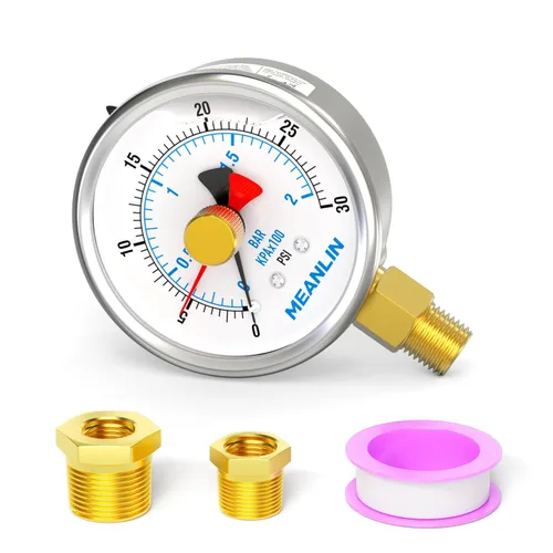 Miniatura 10 de MEANLIN MEASURE 0~100 Psi Manómetro de acero inoxidable con esfera de 2.5 pulgadas con puntero de reinicio, relleno de líquido, WOG para agua