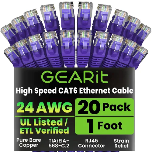 Miniatura 69 de Paquete de Cable Ethernet Cat 6 GEARit - Pack de 10 cables de conexión Ethernet Cat6 de 15 pies Cable de conexión de red RJ45, conectores dorados
