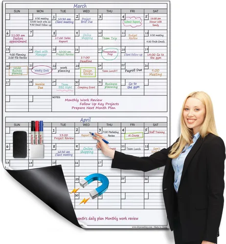Magneitc - Calendario de pared gigante laminado de dos meses de borrado en seco, 38 x 50 pulgadas, enorme pizarra blanca borrable vertical