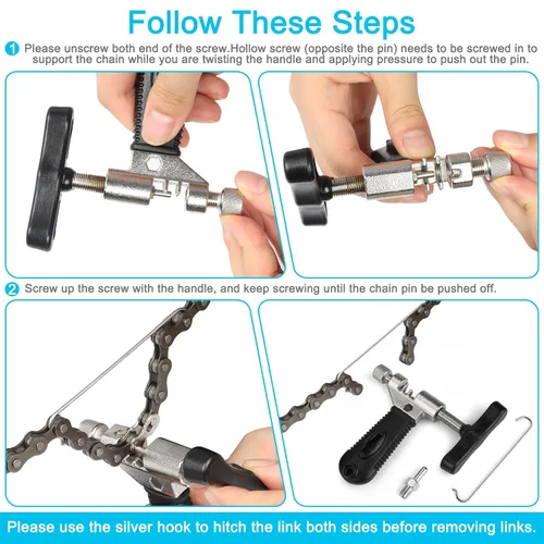 Miniatura 4 de Kit de herramientas para cadena de bicicleta con cadena de 6/7/8 velocidades, rompedor de cadena de bicicleta con gancho, alicates de eslabón y 6