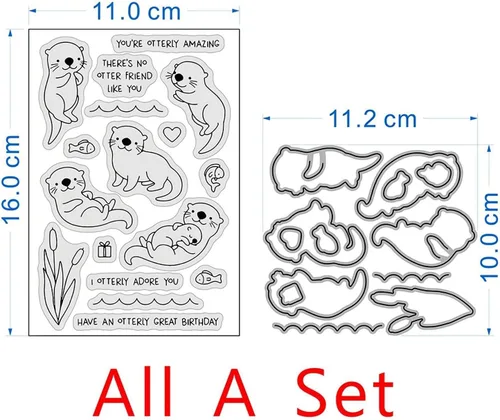 Miniatura 2 de Juego de sellos y troqueles de nutria para hacer tarjetas, sellos transparentes y troqueles de corte de metal para álbumes de recortes, suministros