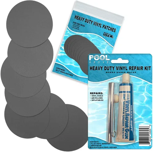 Kit de parches de reparación de vinilo resistente para reparación de revestimientos de piscina sobre el suelo; inflables de pegamento y parches;