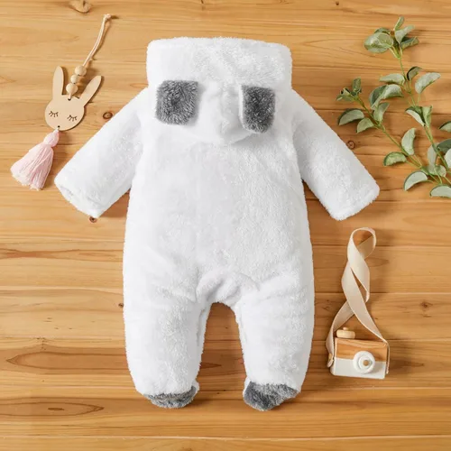 Miniatura 2 de Mameluco unisex de forro polar para bebé con capucha y pies para invierno para exteriores 0-18 meses
