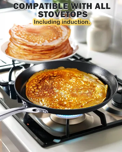 Miniatura 2 de Cooks Standard Sartén antiadherente de cerámica anodizada dura para crepas, plancha de 10.5 pulgadas, sartén para tortilla Dosa Tawa, utensilios