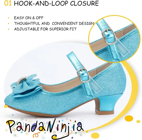 Miniatura 137 de PANDANINJIA Vestido de jada para niñas y niños pequeños, zapatos de princesa Mary Jane con tacones con lazo para fiesta, boda, boda