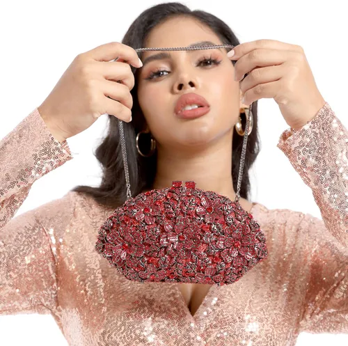 Miniatura 17 de Boutique De FGG Bolso de noche de flores de embrague de cristal de lujo para mujer, bolso de boda nupcial, bolso