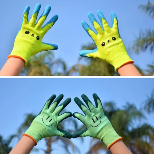 Miniatura 4 de 2 pares de guantes de jardinería para niños pequeños, guantes de jardín de tamaño infantil para trabajo en el patio, antideslizantes, flexibles