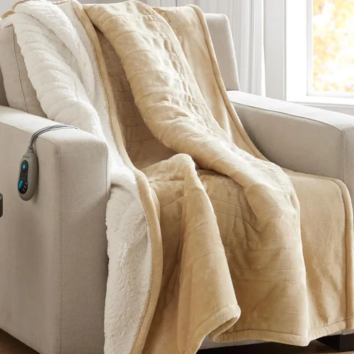 Beautyrest Manta térmica, manta eléctrica, suave, cálida y reversible, manta térmica Sherpa para oficina, sofá, 3 ajustes de calor, apagado