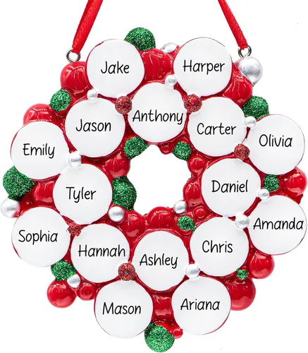 Miniatura 6 de Adorno de Navidad personalizado para nietos con 5 corazones 2026 Adorno familiar con purpurina para árbol de Navidad Regalo de recuerdo único