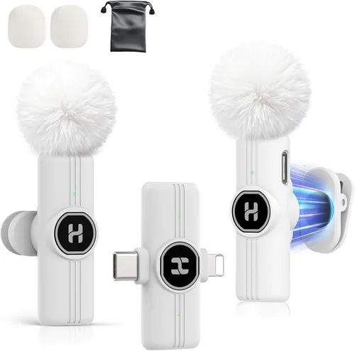 Miniatura 13 de Micrófono de solapa inalámbrico USB C Mini para iPhone 15 16, dispositivos iOS y Android, micrófono de solapa con reducción de ruido para grabación
