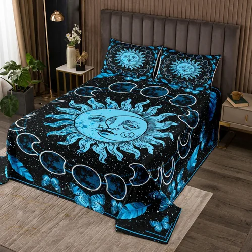 Miniatura 7 de Erosebridal Juego de colcha de teñido anudado arcoíris, juego de ropa de cama bohemio de calavera de la muerte, juego de ropa de cama tamaño King