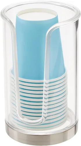mDesign Dispensador de vasos de papel desechable pequeño y compacto de plástico, para enjuague bucal, soporte de almacenamiento para encimeras de