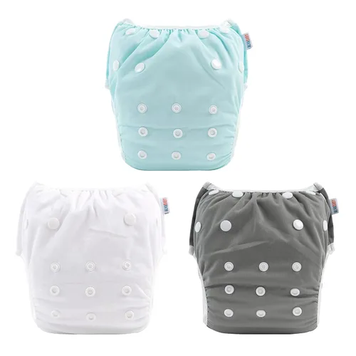 Miniatura 125 de Alva, Pañales de bebé para nadar, paquete de 2 unidades, talle único, reutilizable, lavable y ajustable de 0 a 36 meses. Tamaño de 10 a 40 lbs