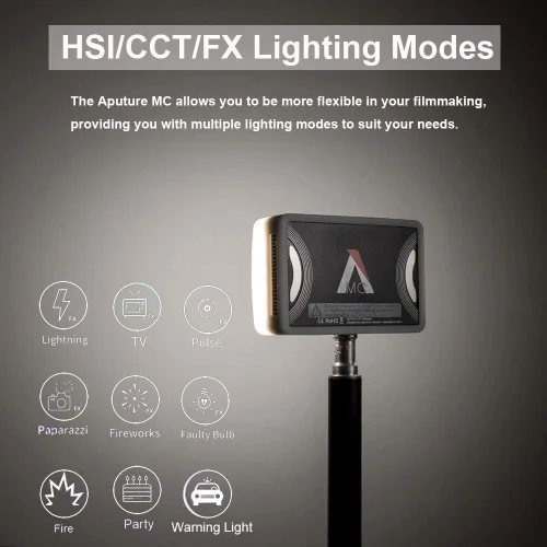 Miniatura 4 de Aputure MC RGBWW - Luz de video para cámara, CRI/TLCI 96+, temperatura 3200K-6500K, modo HSI, admite atracción magnética y aplicación con USB-C PD