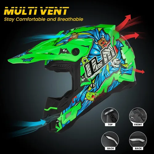 Miniatura 3 de ILM DOT&ECE Casco ATV para Jóvenes Casco de Dirt Bike para Niños Casco Infantil Motocross Dirtbike BMX MX Todoterreno Deporte Dual Cara Completa