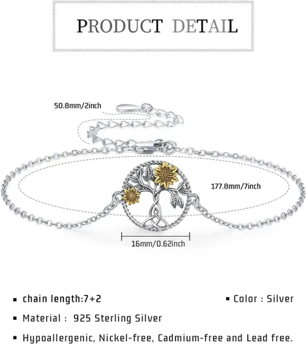 Miniatura 2 de Pulsera de plata de ley 925 ajustable con diseño de ajolote, panda, racón, girasol, joyería para hija o amiga, regalo de cumpleaños
