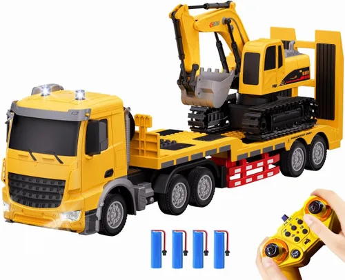 Juego de juguetes de semirremolque y excavadora a control remoto, 11 canales, 24.6 pulgadas, modo de control doble, vehículo de ingeniería de