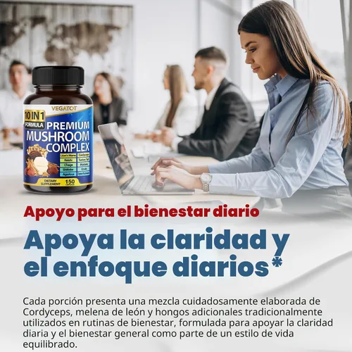 Miniatura 5 de Suplemento de hongos 10 en 1 de alta resistencia - Melena de león, Cordyceps, Reishi - Suplementos cerebrales para memoria y concentración.