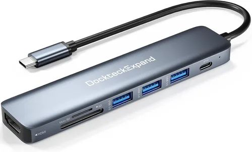 Miniatura 10 de Adaptador multipuerto USB C, DockteckExpand 7 en 1 tipo C Hub con HDMI 4K 60Hz, Ethernet de 1 Gbps, 100 W PD, 2 puertos USB 3.0, ranuras para 7 EN 1