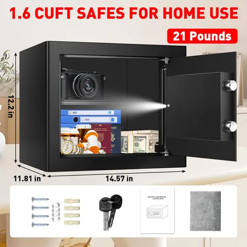 Miniatura 6 de 1.6 pies cúbicos Caja de seguridad a prueba de fuego para documentos del hogar, caja de seguridad digital antirrobo con teclado electrónico y llave