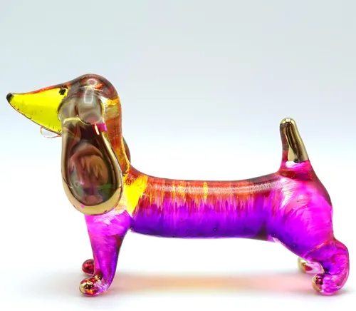 Miniatura 15 de Figuras en miniatura de perro salchicha soplado a mano, arte de animales coleccionables, regalo para decoración del hogar (4 pulgadas, azul negro)