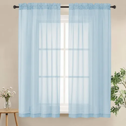 Miniatura 35 de LIVEKID Cortinas traslúcidas negras de cocina de 36 pulgadas de largo, cortinas cortas filtrantes de luz, 2 paneles de gasa aireada, texturizadas